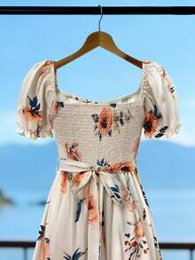 Balvessa Women's Woven Printed Summer Long Dress For Vacation - Apricot - View 7