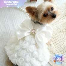 1件宠物服装，3D玫瑰花胸背带，带魔术贴，黑/粉/白，婚纱，蓬蓬裙，猫狗伴娘服 - 彩色 - 查看 2