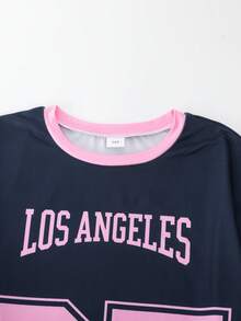 SHEIN 两件套休闲时尚少女数字图案圆领短袖上衣和阔腿运动裤套装 - 彩色 - 查看 5