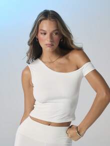 Aralina Leisurewear Active Women's Off The Shoulder Gym Workout Top - White - View 5