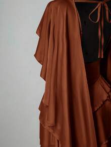 SHEIN ICON Vestido mini ajustado con volantes en el bajo y espalda descubierta con faja para mujeres - Marrón - Ver 7