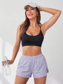 Easithlete Quần short mùa hè màu tím nhạt, kiểu dáng thường ngày, đa năng, thoải mái, không gây cọ xát, thích hợp cho tập yoga. - Màu tím - Xem 5