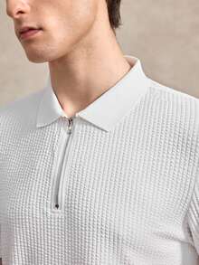 Courvante 男士短袖羅紋領素色休閒 Polo 衫，白色，適合外出，拉鍊設計，修身，高爾夫網球，極簡男友風 - 白色 - 查看 7
