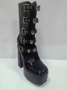 ROMWE Goth Giày bốt cao gót chống thấm nước, thoáng mát dành cho công sở, đế dày, dành cho nữ. - màu đen - Xem 8