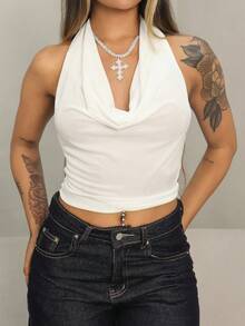 Rayane Ketlyn Women Scoop Neck Sleeveless Cropped Y2K Red Sexy Top, Stylish Plain Color - White - View 3