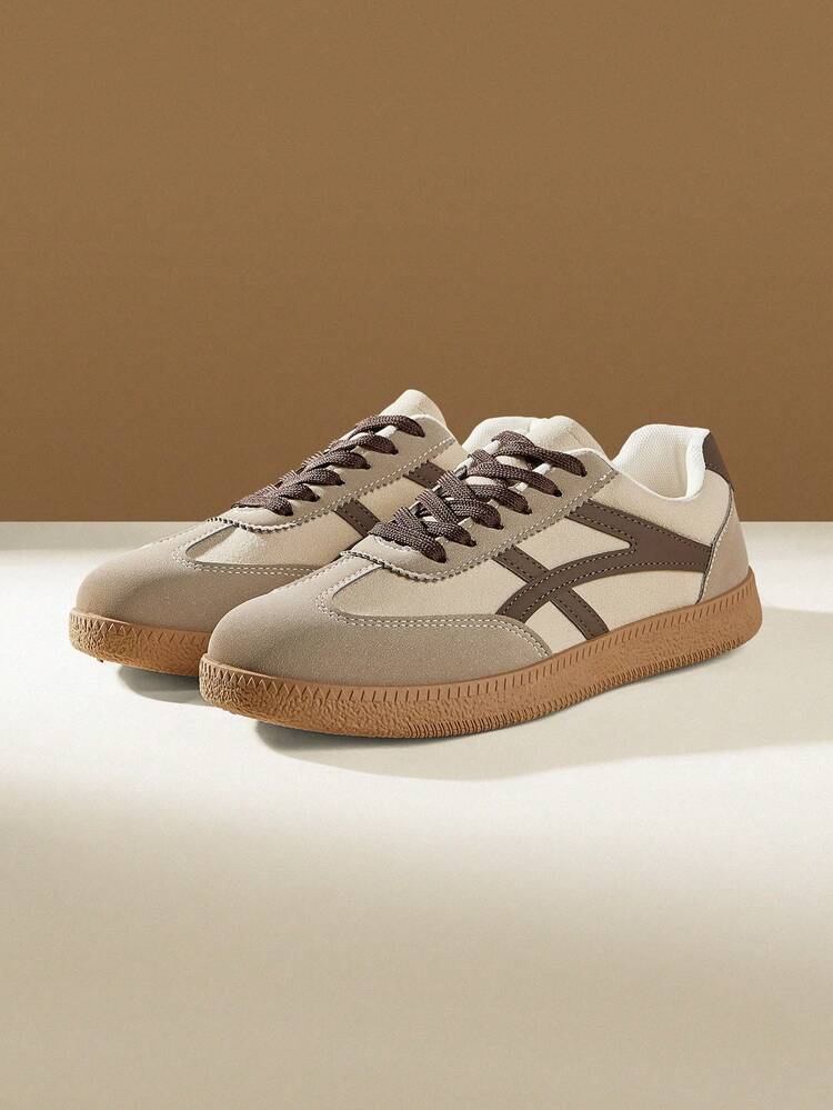 CUCCOO EASI Women's Shoes Color Matching Design Lace-Up Round Toe Flat Bottom Casual Sports Shoes Casual Style Khaki Casual Sports Shoes Daily Outdoor Sports