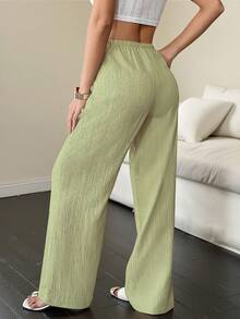 Women's Solid Color Wide-Leg Pants With Pockets And A Tie At The Waist - Limelight Green - View 2