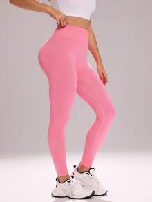 Sovereign Charm Women's Outdoor Seamless High Waist Tummy Control Peach Butt Tight Yoga Leggings; High Stretch Cycling Exercise Skinny Pants - Pink - View 4