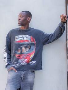 BelSigned BelSigned Men's Vintage Racing Style Cotton Pullover Sweatshirt - Black - View 5
