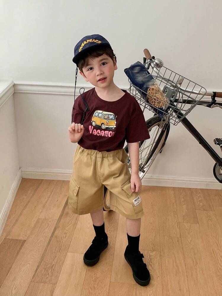 Dazy Kids Áo thun ngắn tay in chữ hình xe hơi, phong cách thường ngày, thoải mái cho bé trai mùa hè, thích hợp đi làm hoặc đi nghỉ mát. - Màu tím - Xem 5