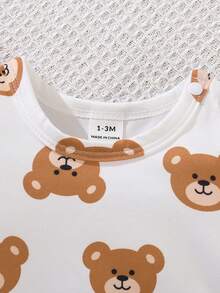SHEIN 2pcs Newborn Summer Cute Brown And White Polka Dot Set Cartoon Teddy Bear Knitted Fabric Adjustable Straps Family Matching Outfits For Baby Parties - Brown - View 8