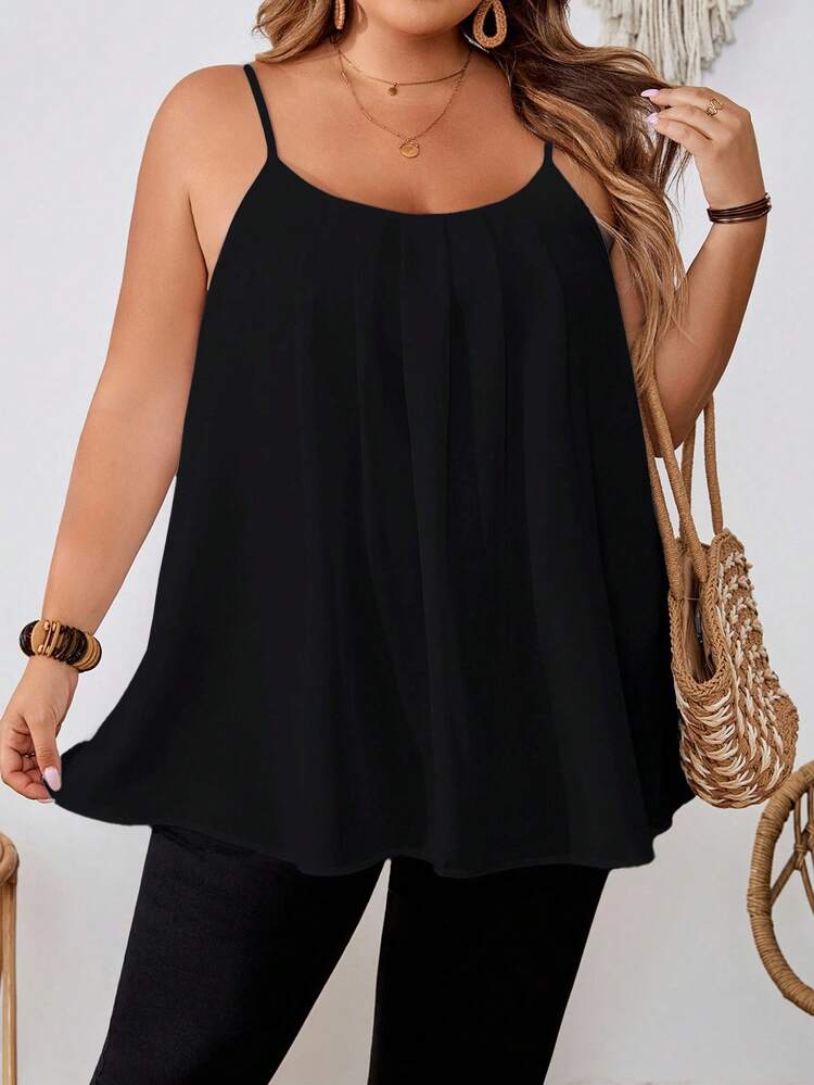 SHEIN CURVE+ [6 chiếc/gói] Áo lót hai dây dáng rộng cỡ lớn dành cho nữ, màu đen, trắng, hồng, kiểu dáng giản dị và thanh lịch, thích hợp mặc hàng ngày và đi nghỉ mát, trang phục mùa hè/đồng quê/bãi biển/trang phục đi biển. - Nhiều màu - Xem 5