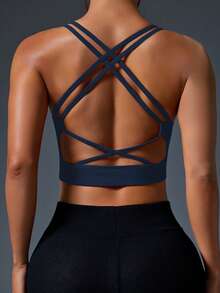 Rhythm Era 1pc Women Plus Size Sexy Seamless Criss-Cross Back Sports Camisole, Suitable For Running, Fitness, Yoga, Workout - Navy Blue - View 5