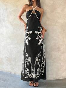 Aloruh 女士新款长裙，热带雨林印花复古浪漫休闲无袖吊带连衣裙，春夏款 - 彩色 - 查看 10