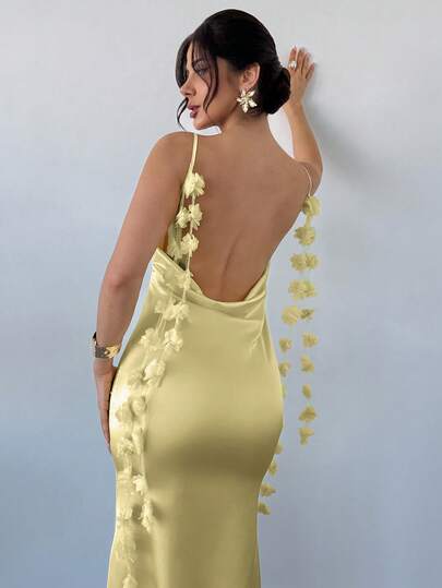 Firerie 女士优雅垂褶领露背花卉装饰连衣裙，适合情人节、婚礼宾客、夏季假期穿着