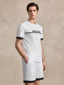 Courvante Bộ đồ nam phong cách đường phố "GAME OVER" gồm áo thun và quần short phối màu đen trắng. - Nhiều màu - Xem 3