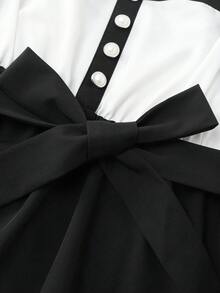 Franclia 女士优雅休闲黑白撞色纽扣装饰无袖背心 - 黑色 - 查看 4