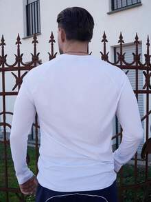 LEOGASHI LEOGASHI Men's Casual Versatile Solid Color Long Sleeve T-Shirt, For Fall - White - View 2