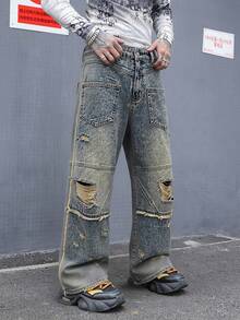 Manfinity EMRG Men's Casual Washed Distressed Denim Jeans - Bronze - View 6