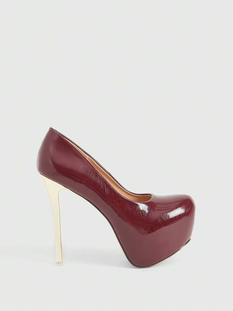 CUCCOO LuxiPop Women's Thick Sole Fashionable Elegant High Heel Shoes For Party Occasions, Nightclub Party Style, Suitable For Spring, Summer, Vacation, 2000's Style - Burgundy - View 1