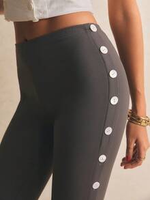 Poéselle 女士休闲侧扣裤 - 灰色 - 查看 7