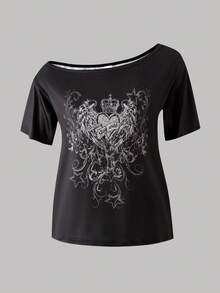 Sparklyn Áo thun ngắn tay dáng lệch vai in hình chữ thập dành cho bé gái tuổi teen - Nhiều màu - Xem 3