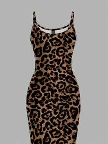 Slaydiva Đầm slip dáng ôm in họa tiết da báo, cỡ lớn, phong cách thường ngày. - Nhiều màu - Xem 9