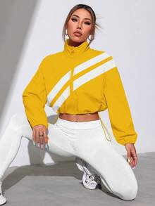 SHEIN Sports Chaqueta deportiva con cremallera completa y dobladillo con cordón, adecuada para primavera y otoño - Multicolor - Ver 5