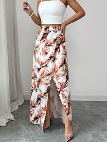 Balvessa Women's Elegant Printed Slit Skirt - Multicolor - View 4