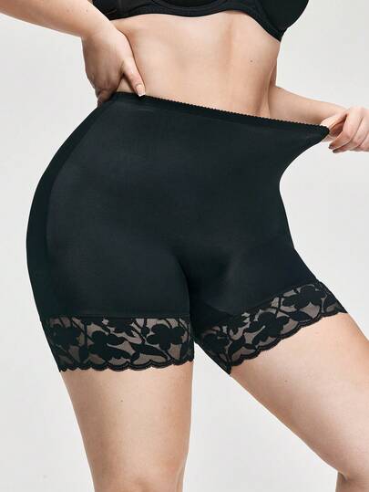 SHAPORA Plus Size Women Lace Patchwork Comfortable Minimalist Shapewear Pants, Suitable For Yoga, Fitness, Daily Wear