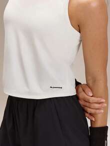 GLOWMODE Camiseta de tirantes ultrasuave y sin costuras con cintura elevada, paneles de malla en la espalda que absorben el sudor, ajuste regular, para correr, trotar, entrenar, tenis, golf, hacer ejercicio y gimnasio - Blanco - Ver 4