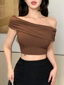 Top de tirantes finos y espalda descubierta de corte ceñido y corto en color marrón, adecuado para verano y primavera en estilo Y2K - Marrón 5 - Ver 6