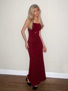 Sydney Algeri 女士优雅宴会亮片吊带露背美人鱼礼服，圣诞派对 - 紅色 - 查看 5