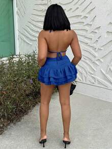 Alexandranx 2 Piece Sets Gemstone Blue Color Halter Neck Sexy V Neck Backless Sleeveless Asymmetrical Mini Skirtt Set,Spring Clothing,Holiday Party Carnival Sets,Streetwear,Women Club Sets,Date Night Sets,Women Birthday Sets,Elevated Elegance,Party Must Have,Vintage Style,Urban Comfort,Street Style,Satin Graduation Dress,Retro Fashion,Backless Top Sets,Graduation Season Sets,Vacation Style Sets - Royal Blue - View 2