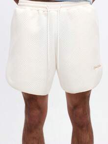 SUMWON Men's Textured Geometric Pattern Curved Hem Shorts With Side Pockets Summer Casual Beige - Apricot - View 6