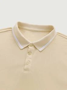 Men Contrast Trim Polo Shirt - Beige - View 5