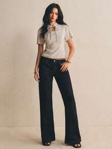 Poéselle 女士条纹领短袖中式衬衫，优雅中式风格，优雅女士衬衫，女士工作上衣，女士休闲衬衫，外出上衣，女士办公室着装，适合办公室、周末度假和旅行，春夏商务休闲女士上衣，夏季上衣 - 杏色 - 查看 8