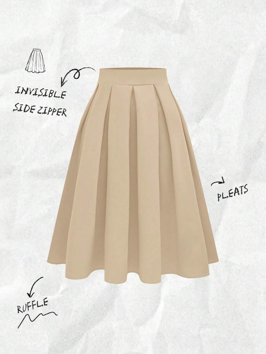 Women's Casual Pleated Skirt, Versatile For Spring & Autumn - Apricot - View 1
