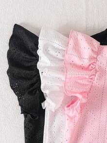 3pcs Young Girl Solid Color Round Neck Ruffle Hem Fitted T-Shirts,Kids Blouses For Girls Kids Clothes For Girl Cute Clothes For Girls Kids Clothes - Baby Pink - View 4