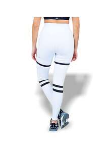 Alo Yoga Leggings HIGH WAIST LEGIT Sweat Absorption Breathable Lightweight Solid Good Elasticity Easy To Wash Yoga Sports Women White Black W5824R - WHITE/BLACK - 白色/黑色 - 查看 2