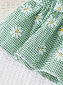 SHEIN 女婴休闲夏季度假碎花格子图案短袖上衣 - 彩色 - 查看 5