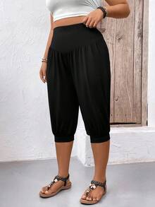EMERY ROSE Quần dài cạp cao màu trơn dáng casual dành cho nữ, thích hợp cho mùa hè. - màu đen - Xem 4