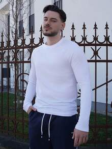 LEOGASHI LEOGASHI Men's Casual Versatile Solid Color Long Sleeve T-Shirt, For Fall - White - View 4