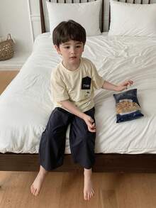 DAZY Cartoon Print Short Sleeve T-Shirt And Pants Pajama Set For Young Boy Summer - Apricot - View 6