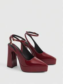 CUCCOO LuxiPop Giày cao gót 12cm, màu đỏ tía, đế dày, chống thấm nước, thiết kế tối giản thời trang, gợi cảm cho các buổi hẹn hò, tiệc tùng, phù hợp cho mùa xuân, hè, kỳ nghỉ, phong cách thập niên 2000. - Màu Đỏ Sâu - Xem 2