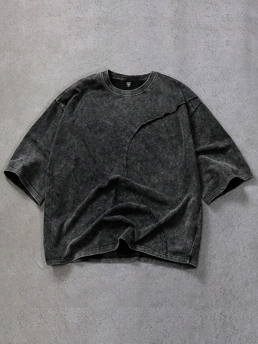 PAVTROS Men's Casual Daily Washed Round Neck Short Sleeve T-Shirt, Summer - Black - View 1