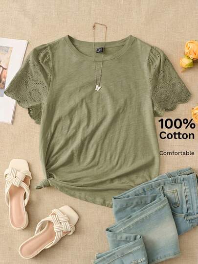 EMERY ROSE Camiseta de mujer de unicolor, minimalista y casual de cuello redondo y manga corta