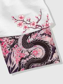 ROMWE MEN Anime Men's Chinese Dragon Print Drawstring Waist Double-Layer Shorts - Multicolor - View 4