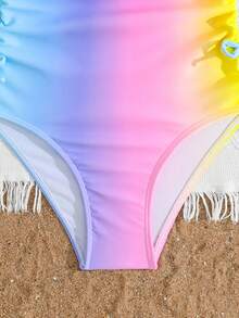 Áo tắm liền thân kiểu tank top cho bé gái 8-12 tuổi, họa tiết cây cọ nhuộm màu neon, hình mặt cười, có dây đeo điều chỉnh được, xếp ly hai bên. - Nhiều màu - Xem 4