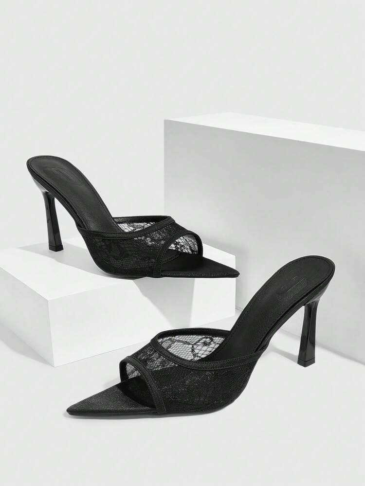 CUCCOO SZL Women Shoes Outdoor Women Pointed Stiletto Embroidery Decorative Mesh Fabric Fashion Comfortable Daily Party Banquet Slip-On Shoes Prom Heels